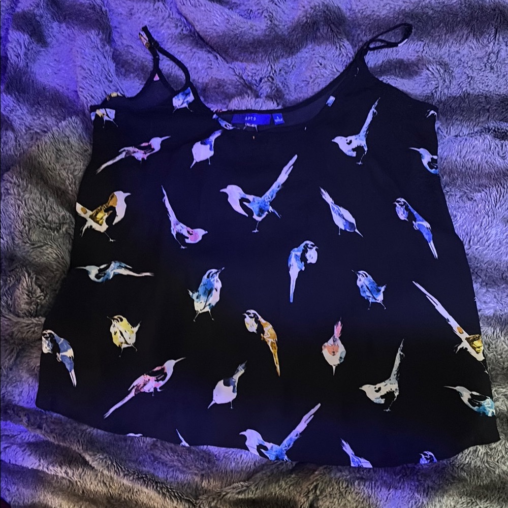 Loft Black Bird Print Tank Top